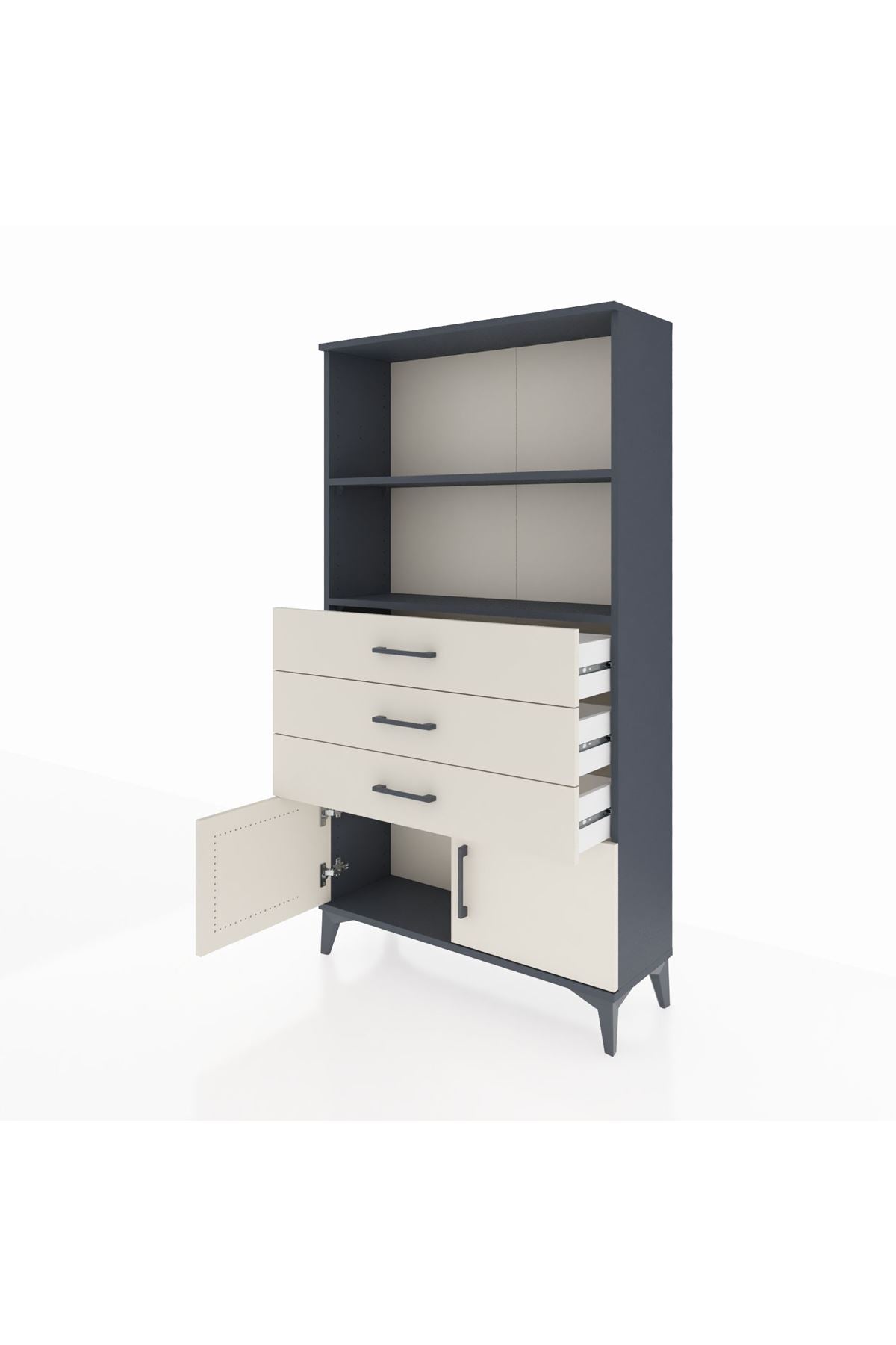 Arges Dolap 2 Raflı 3 Çekmeceli 2 Kapaklı 88x30x163 Antrasit-Aytaşı