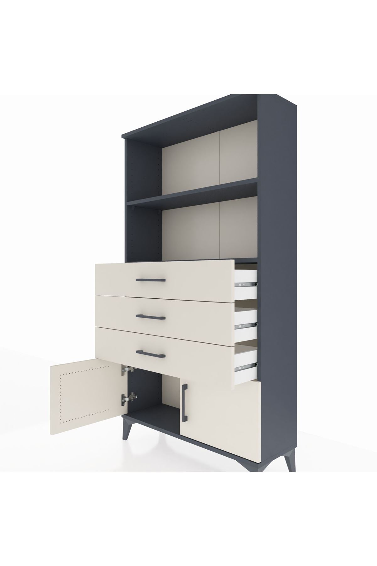 Arges Dolap 2 Raflı 3 Çekmeceli 2 Kapaklı 88x30x163 Antrasit-Aytaşı