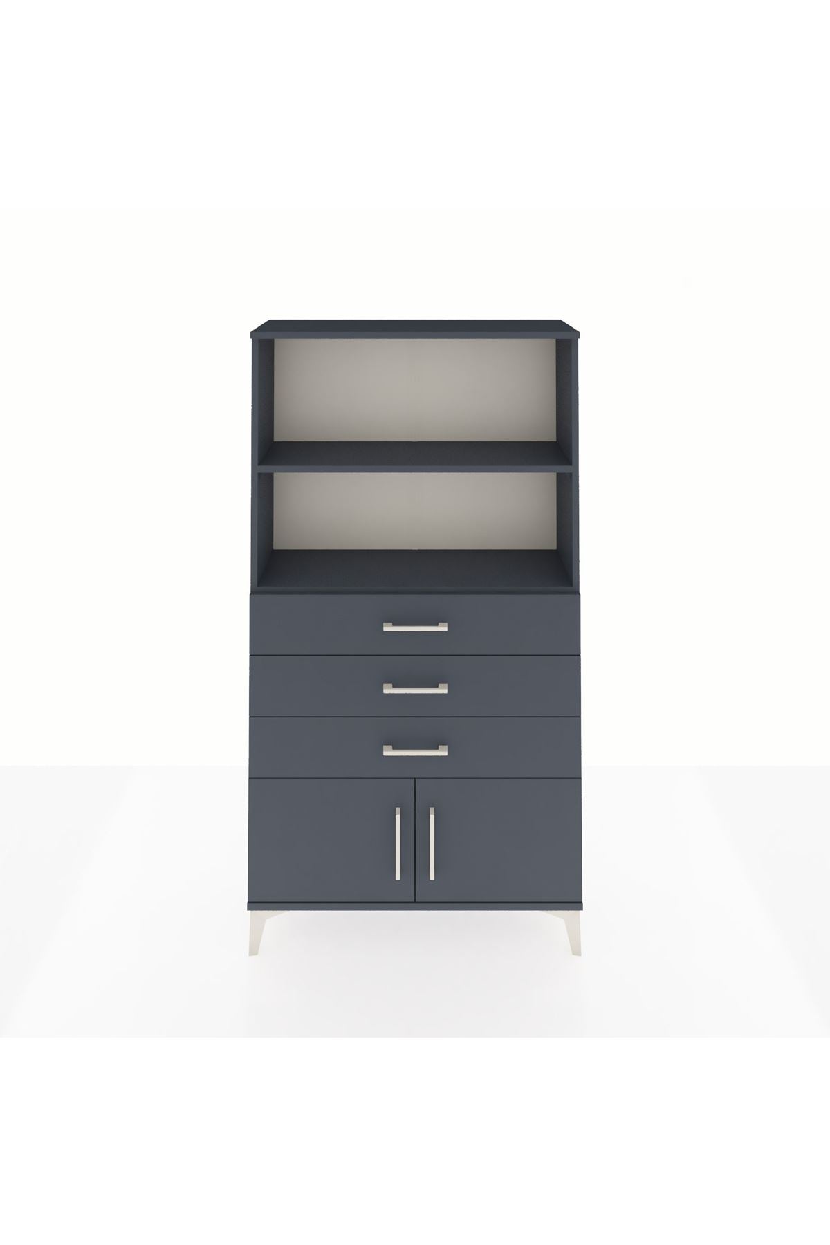 Arges Dolap 2 Raflı 3 Çekmeceli 2 Kapaklı 88x30x163 Antrasit-Antrasit