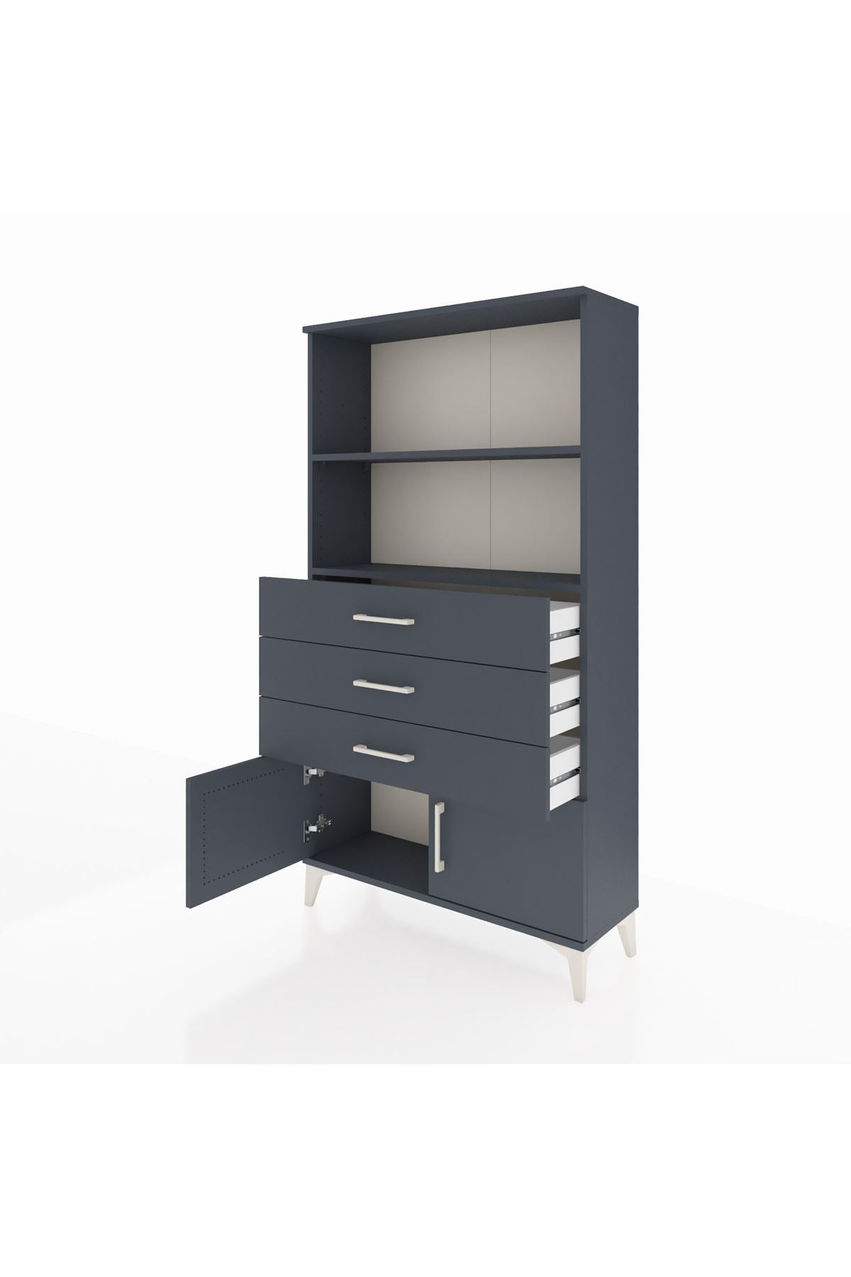 Arges Dolap 2 Raflı 3 Çekmeceli 2 Kapaklı 88x30x163 Antrasit-Antrasit