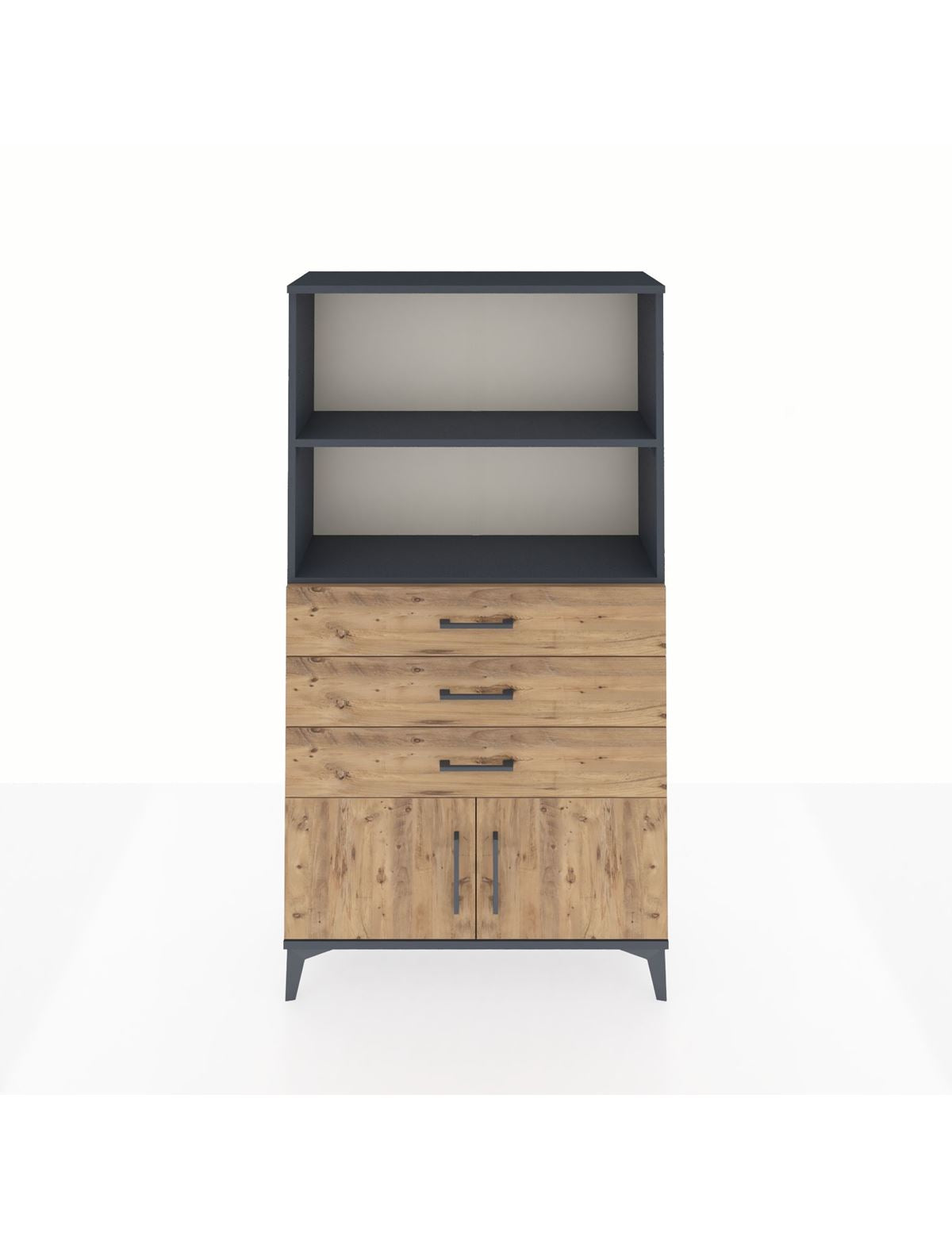 Arges Dolap 2 Raflı 3 Çekmeceli 2 Kapaklı 88x30x163 Antrasit-Çam