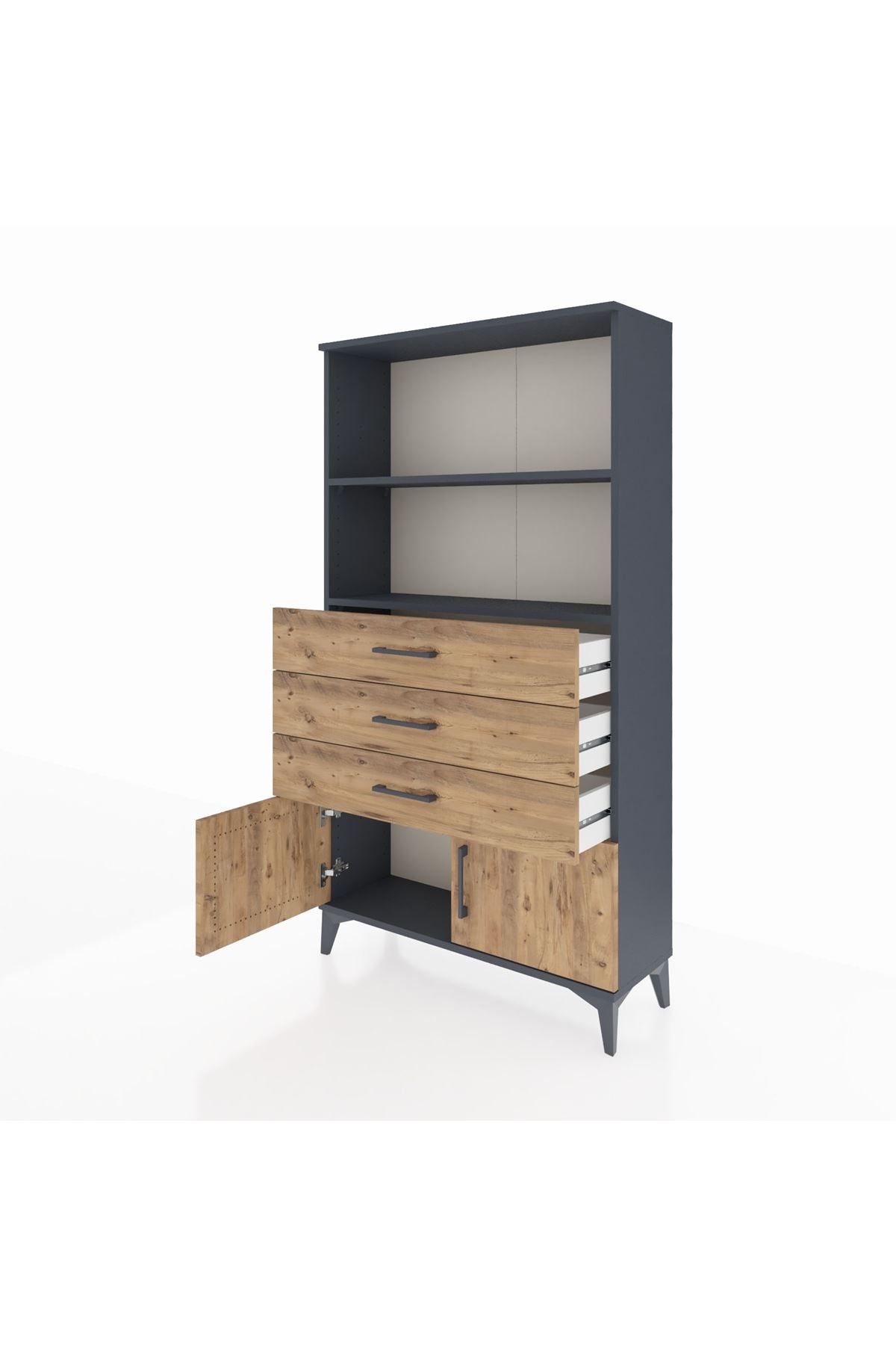 Arges Dolap 2 Raflı 3 Çekmeceli 2 Kapaklı 88x30x163 Antrasit-Çam