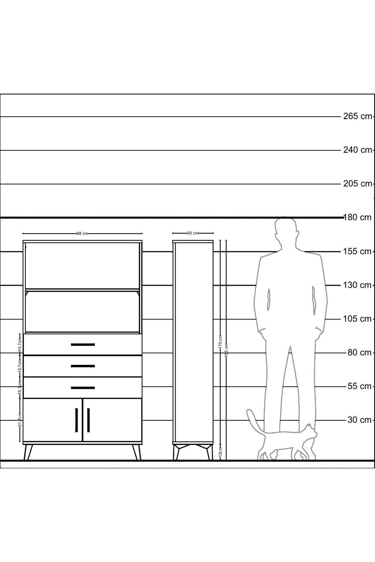 Arges Dolap 2 Raflı 3 Çekmeceli 2 Kapaklı 88x30x163 Çam-Aytaşı