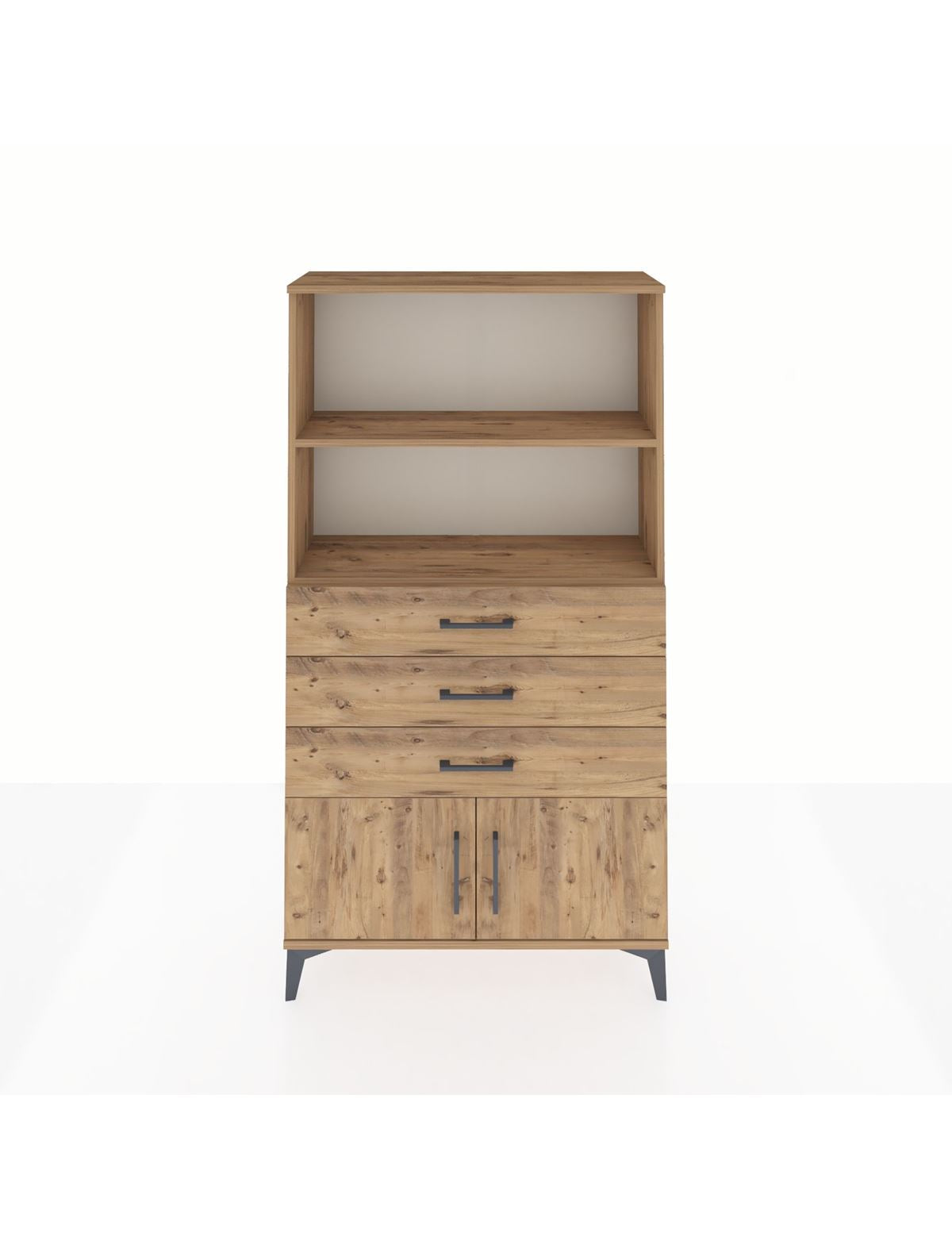 Arges Dolap 2 Raflı 3 Çekmeceli 2 Kapaklı 88x30x163 Çam-Çam