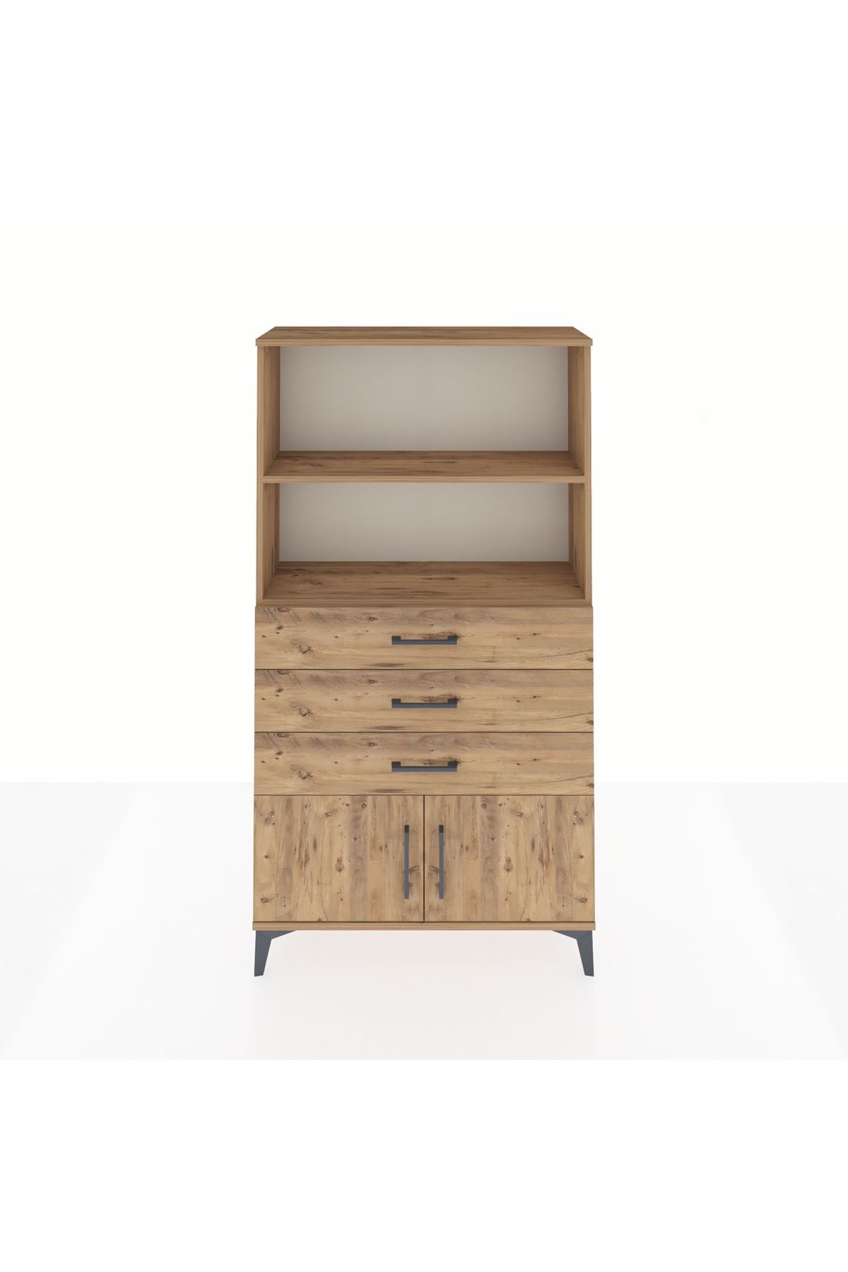 Arges Dolap 2 Raflı 3 Çekmeceli 2 Kapaklı 88x30x163 Çam-Çam