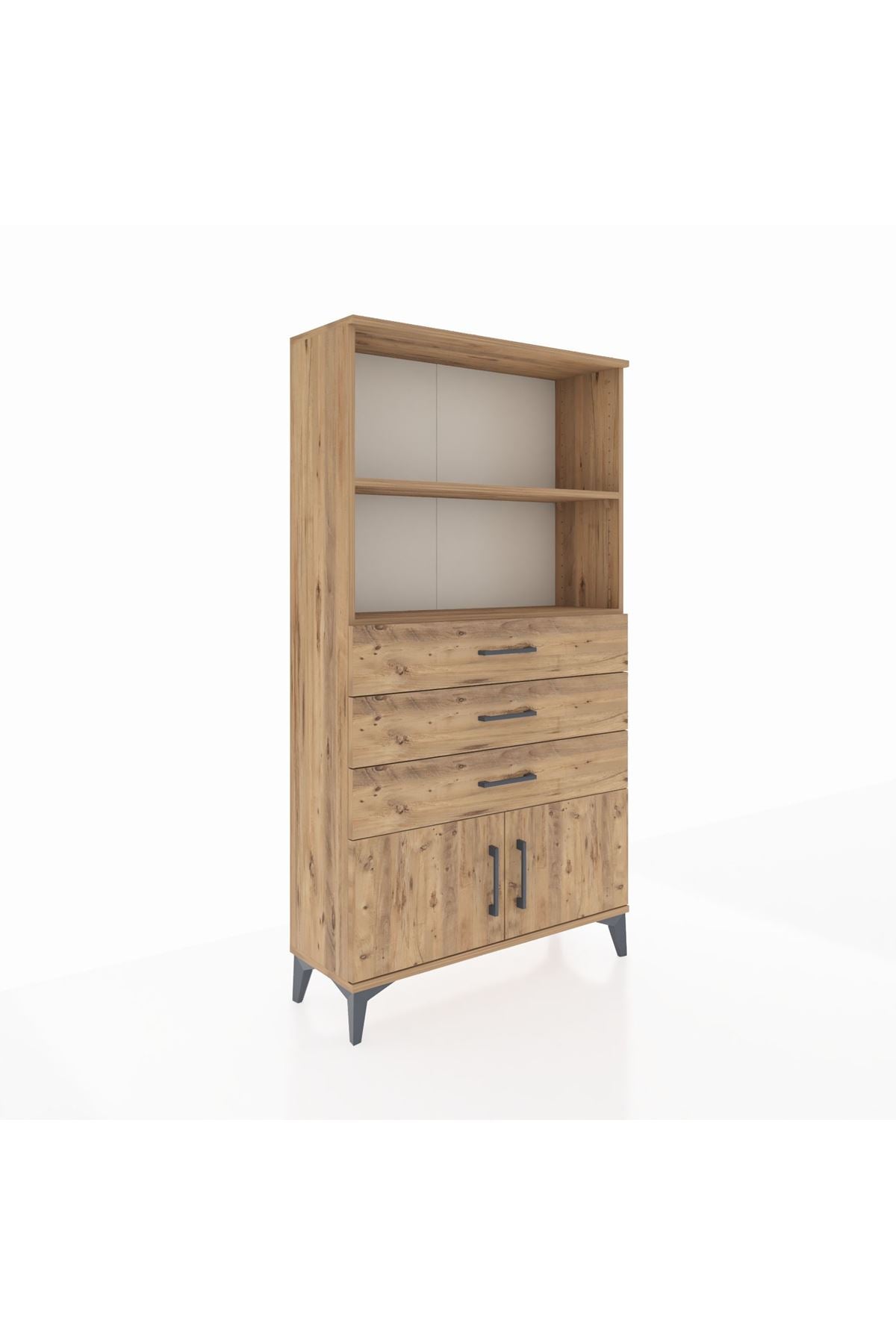 Arges Dolap 2 Raflı 3 Çekmeceli 2 Kapaklı 88x30x163 Çam-Çam