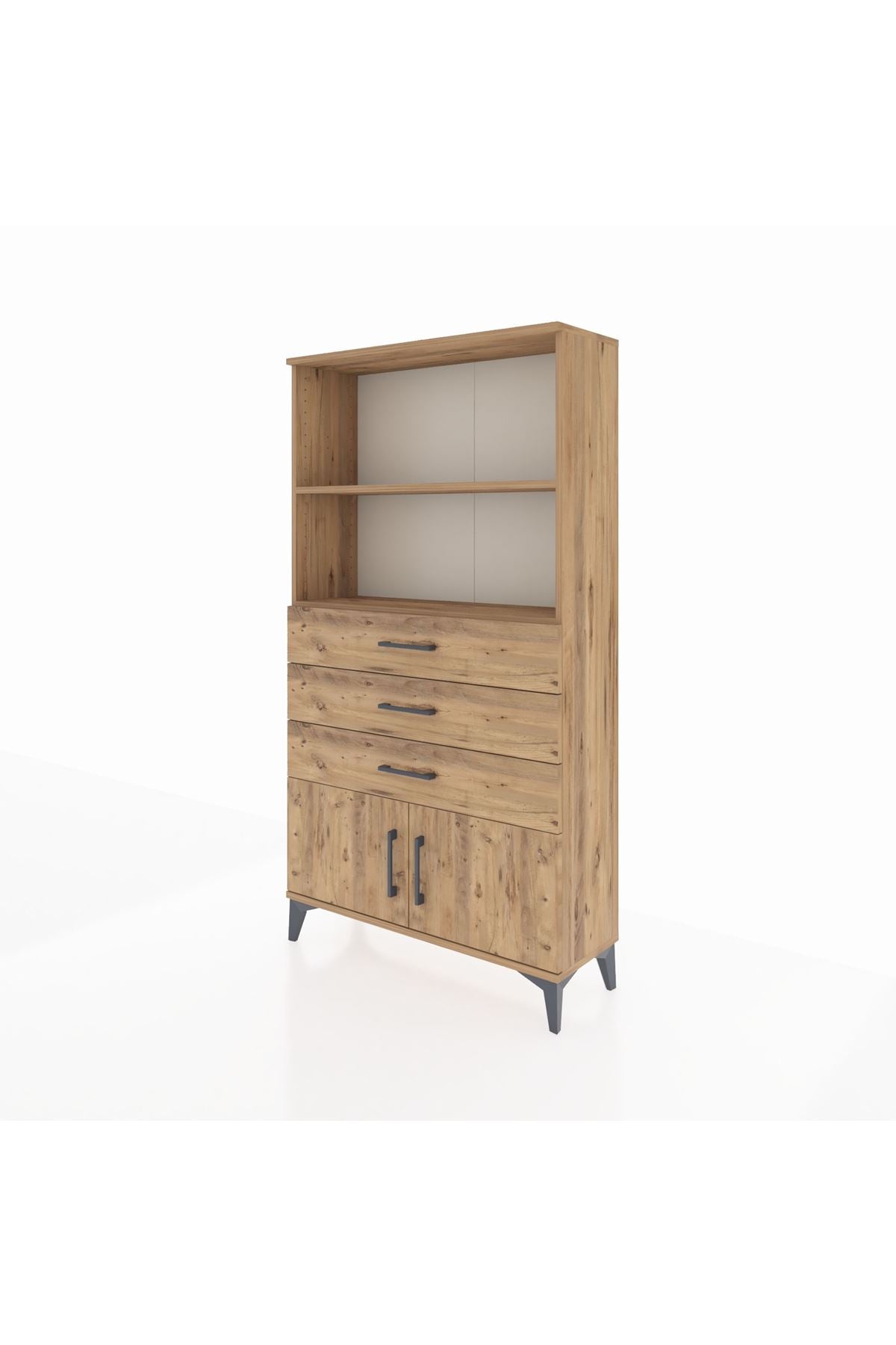 Arges Dolap 2 Raflı 3 Çekmeceli 2 Kapaklı 88x30x163 Çam-Çam