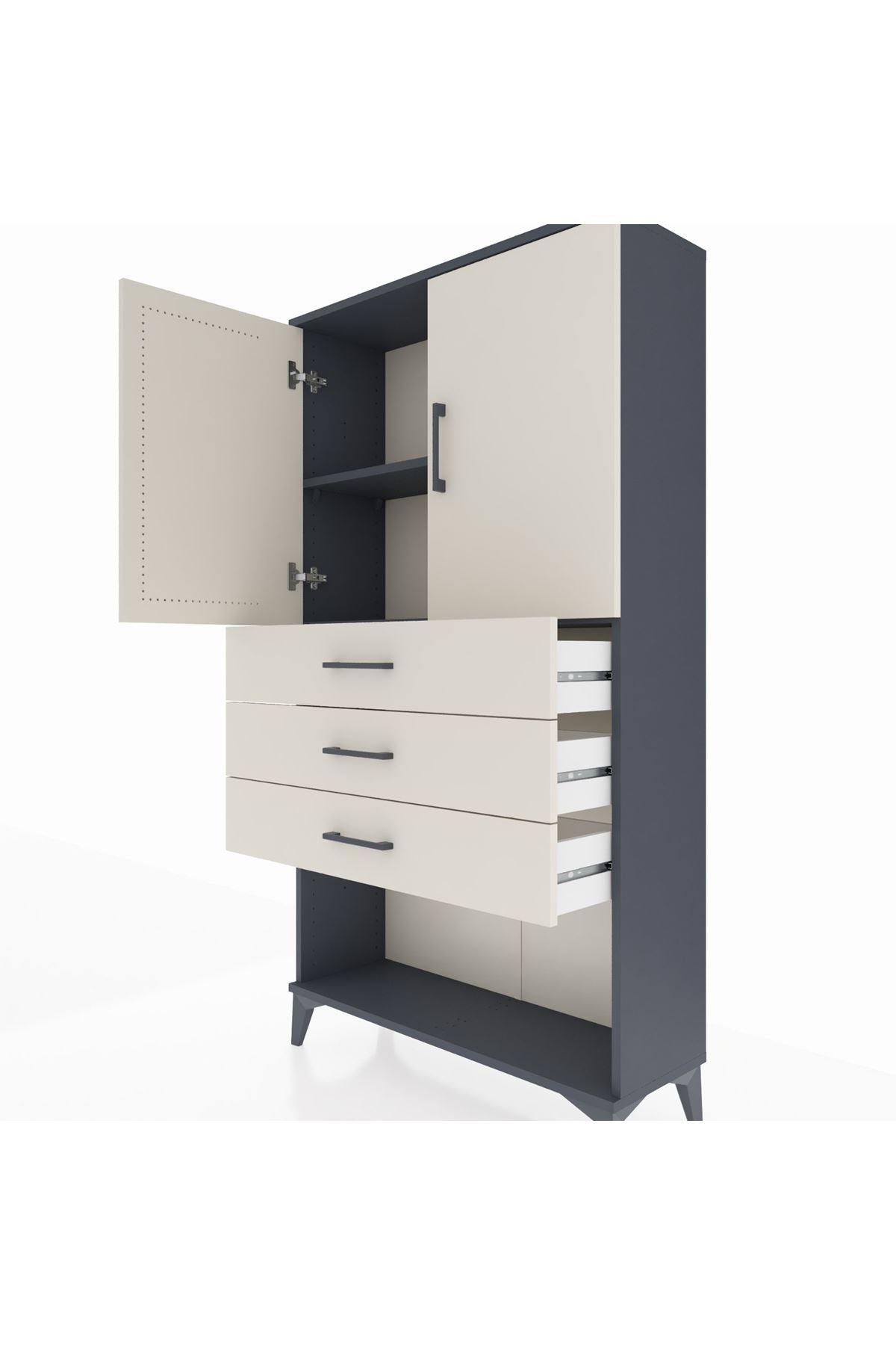 Arges Dolap 2 Raflı 3 Çekmeceli 2 Kapaklı 88x30x163 Antrasit-Aytaşı