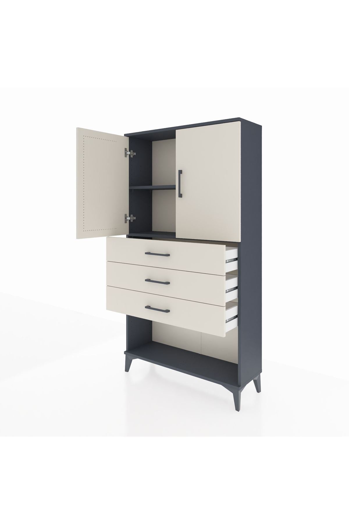 Arges Dolap 2 Raflı 3 Çekmeceli 2 Kapaklı 88x30x163 Antrasit-Aytaşı