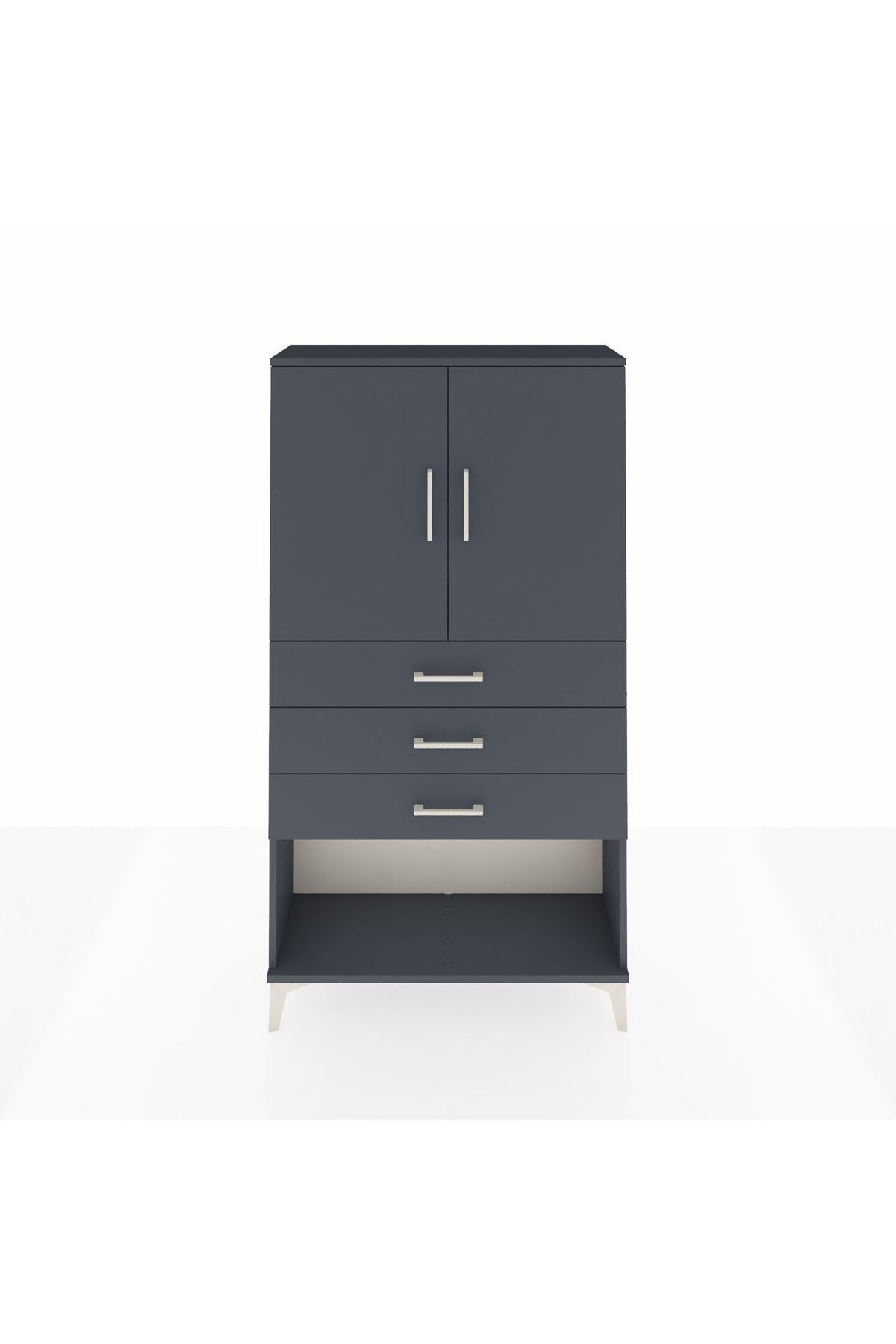 Arges Dolap 2 Raflı 3 Çekmeceli 2 Kapaklı 88x30x163 Antrasit-Antrasit