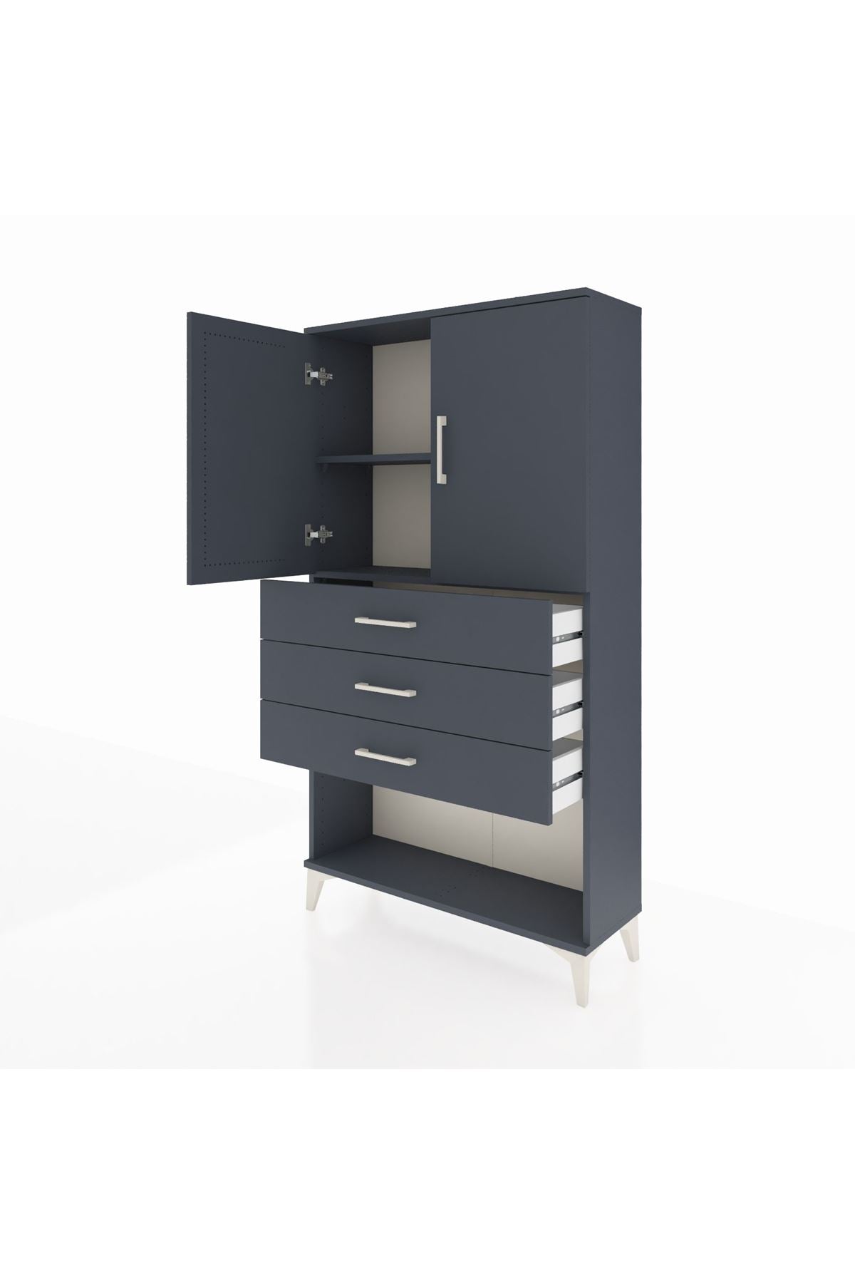 Arges Dolap 2 Raflı 3 Çekmeceli 2 Kapaklı 88x30x163 Antrasit-Antrasit