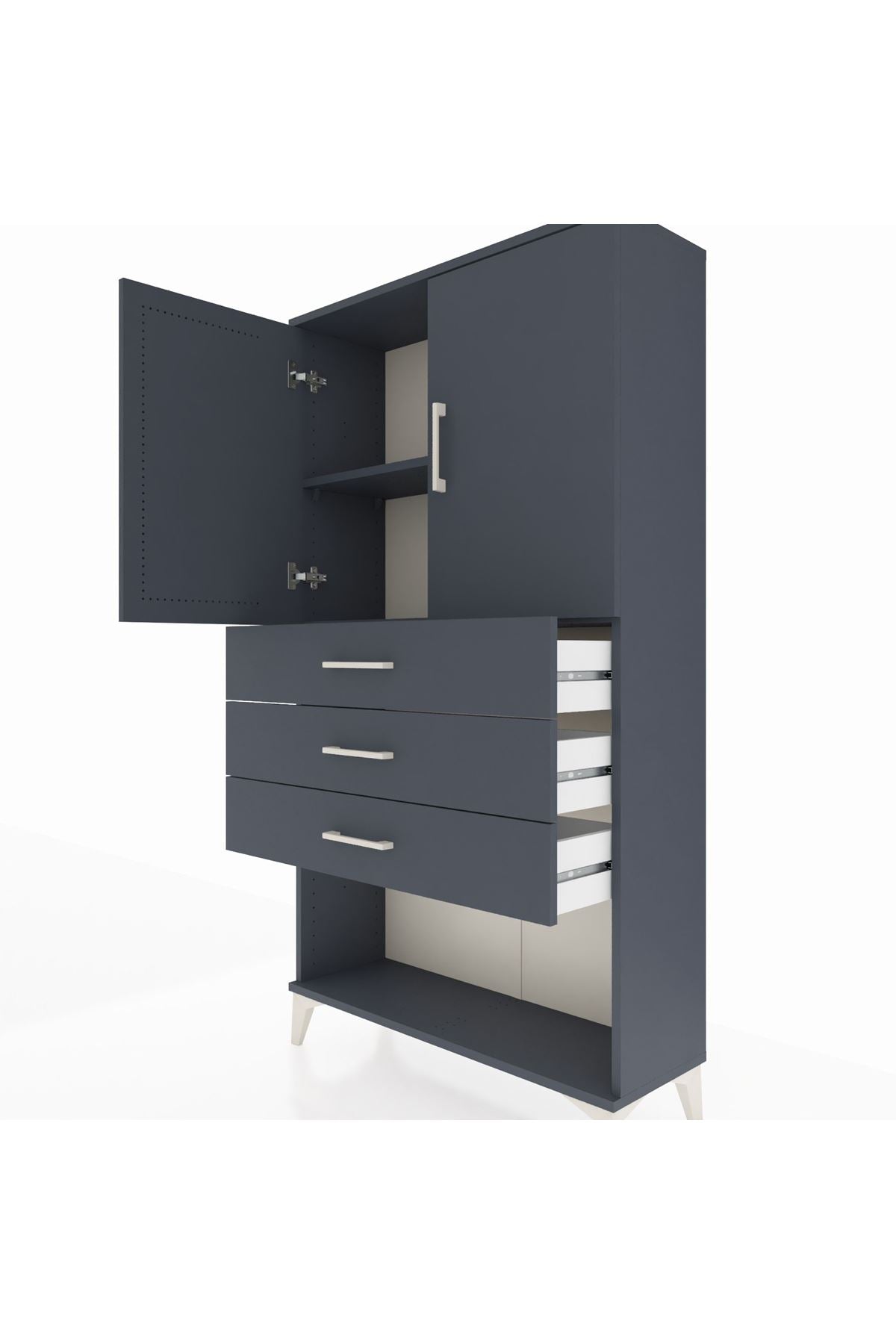 Arges Dolap 2 Raflı 3 Çekmeceli 2 Kapaklı 88x30x163 Antrasit-Antrasit