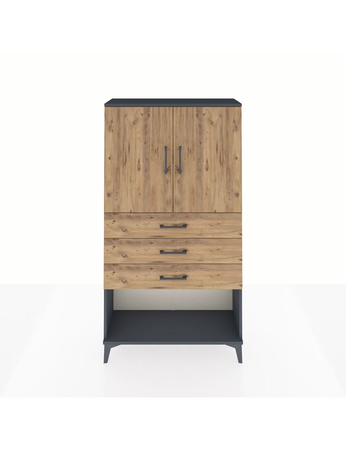 Arges Dolap 2 Raflı 3 Çekmeceli 2 Kapaklı 88x30x163 Antrasit-Çam