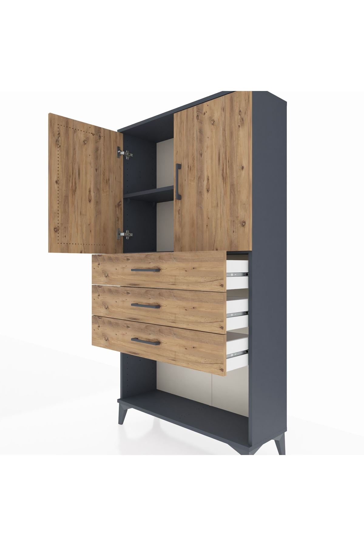 Arges Dolap 2 Raflı 3 Çekmeceli 2 Kapaklı 88x30x163 Antrasit-Çam