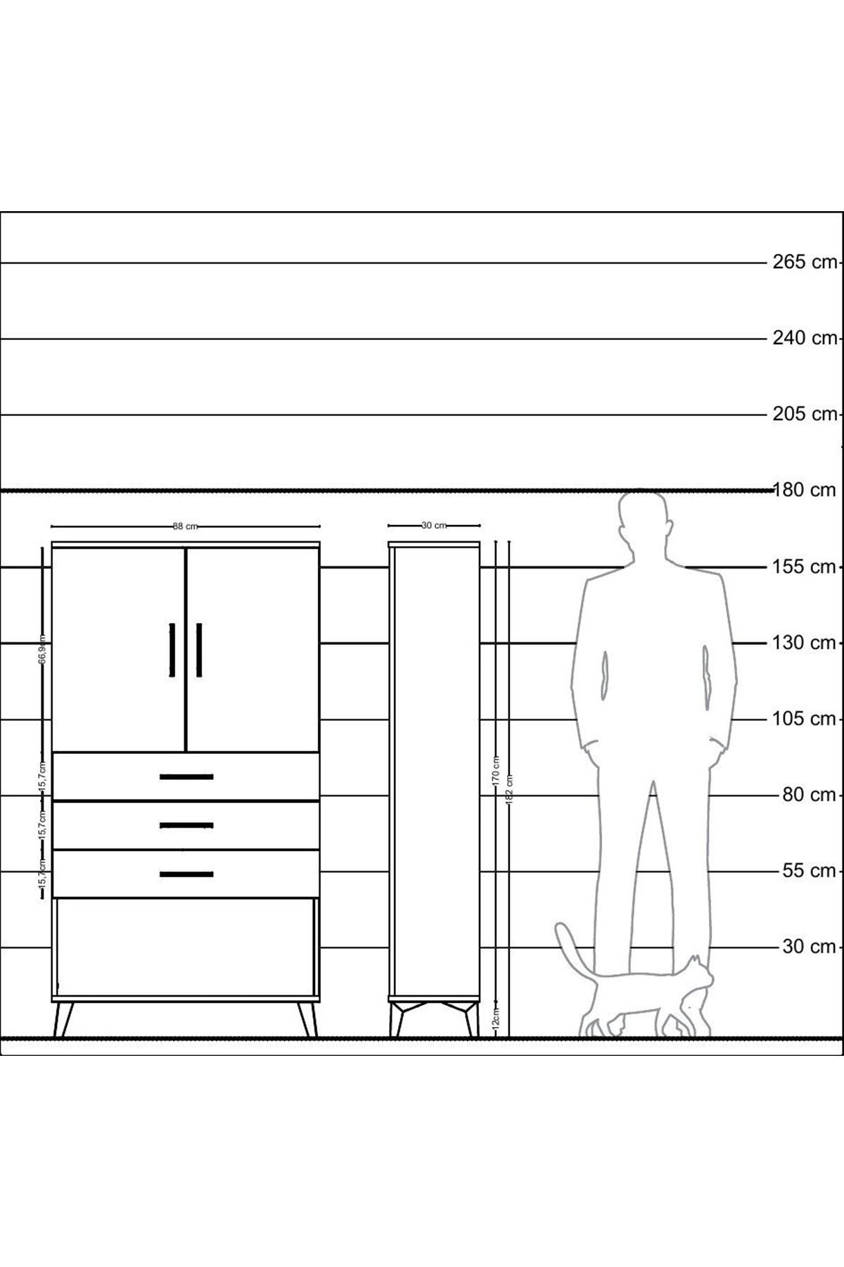 Arges Dolap 2 Raflı 3 Çekmeceli 2 Kapaklı 88x30x163 Çam-Aytaşı