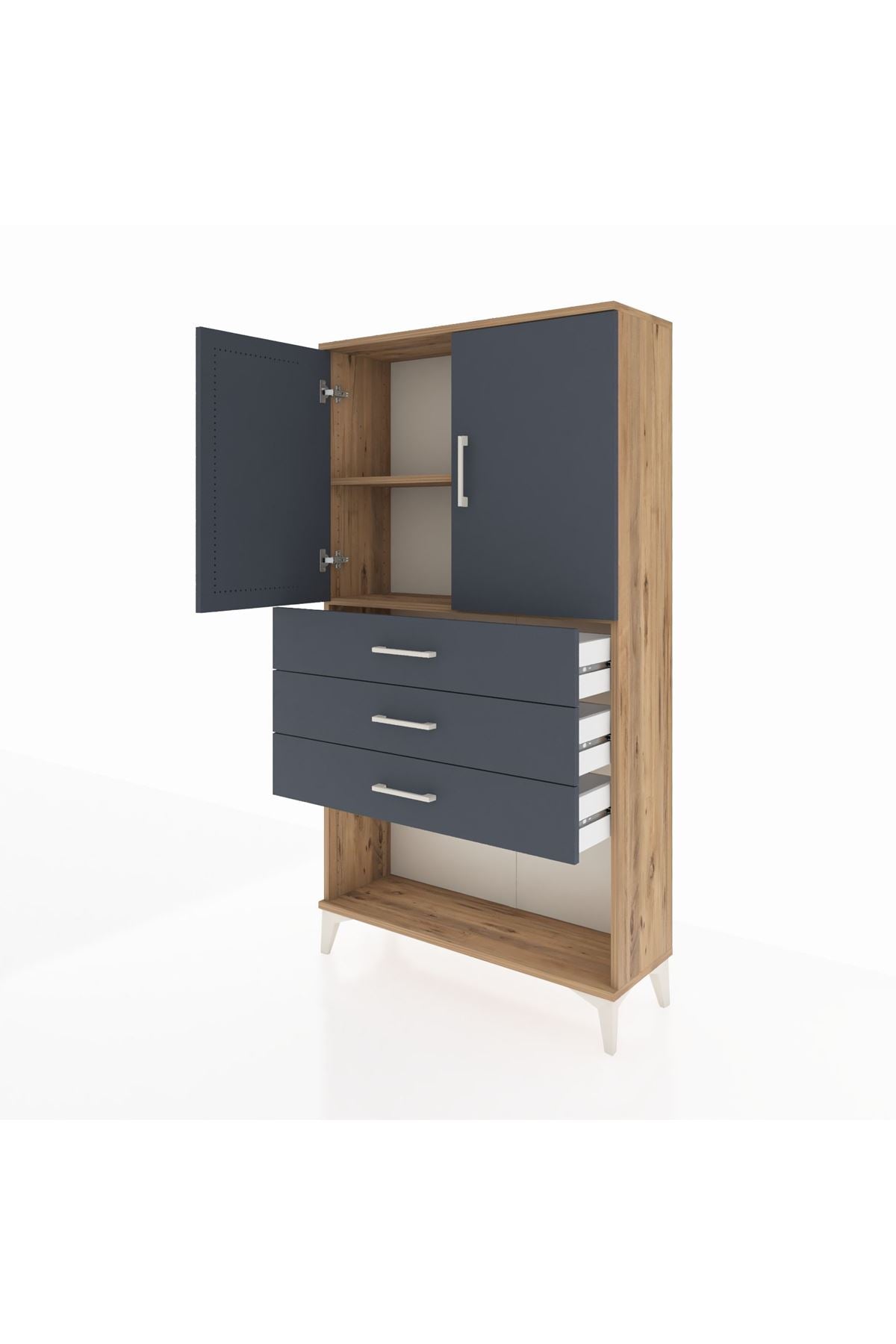 Arges Dolap 2 Raflı 3 Çekmeceli 2 Kapaklı 88x30x163 Çam-Antrasit