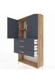 Arges Dolap 2 Raflı 3 Çekmeceli 2 Kapaklı 88x30x163 Çam-Antrasit