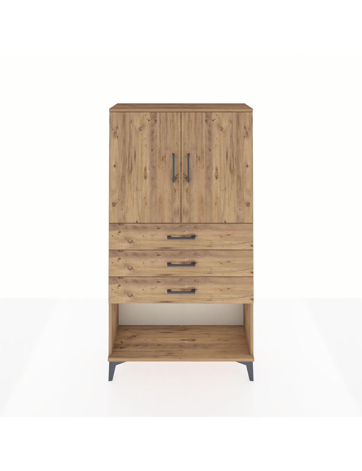 Arges Dolap 2 Raflı 3 Çekmeceli 2 Kapaklı 88x30x163 Çam-Çam