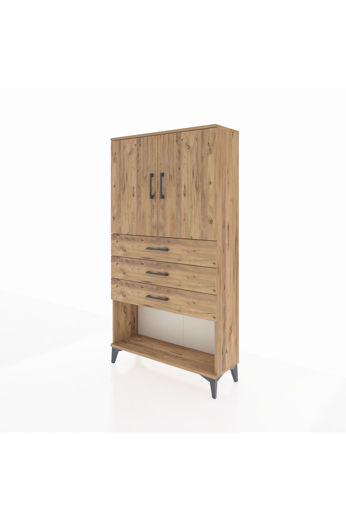 Arges Dolap 2 Raflı 3 Çekmeceli 2 Kapaklı 88x30x163 Çam-Çam