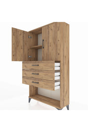 Arges Dolap 2 Raflı 3 Çekmeceli 2 Kapaklı 88x30x163 Çam-Çam