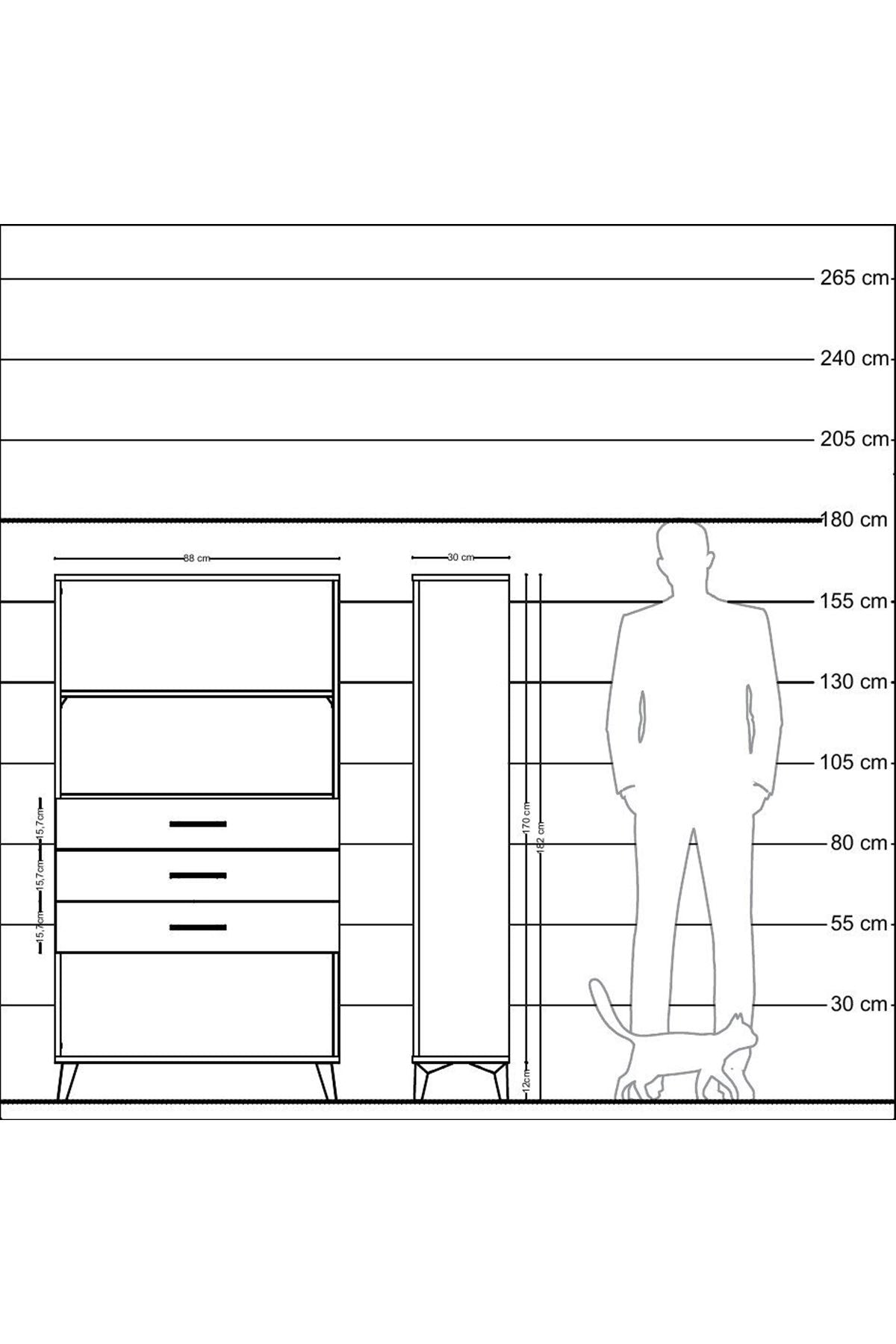 Arges Dolap 2 Raflı 3 Çekmeceli 88x30x163 Çam-Antrasit
