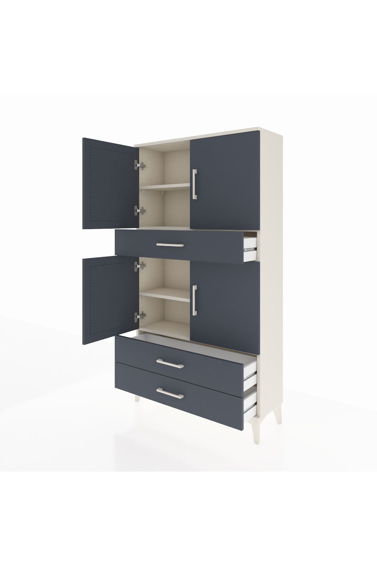 Arges Dolap 4 Raflı 3 Çekmeceli 4 Kapaklı 88x30x163 Aytaşı-Antrasit