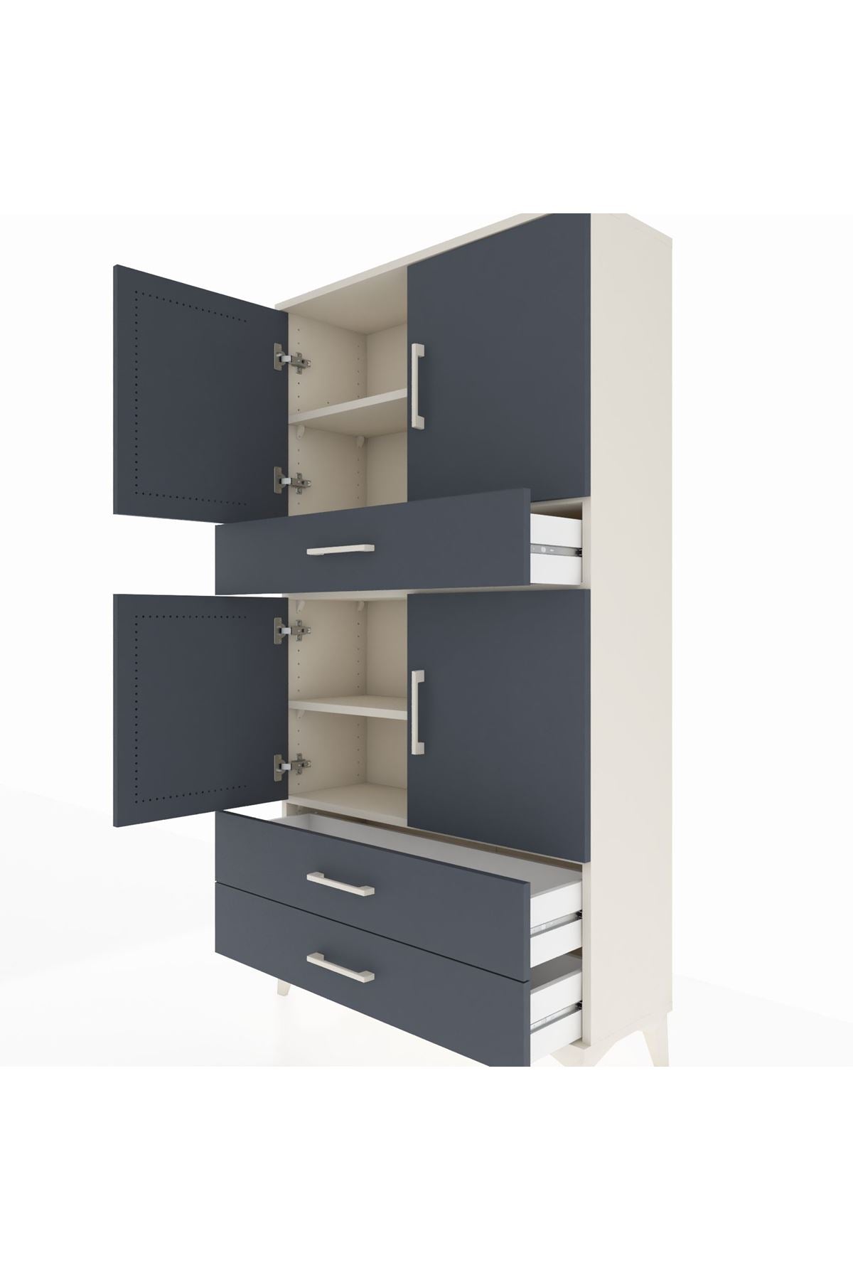 Arges Dolap 4 Raflı 3 Çekmeceli 4 Kapaklı 88x30x163 Aytaşı-Antrasit