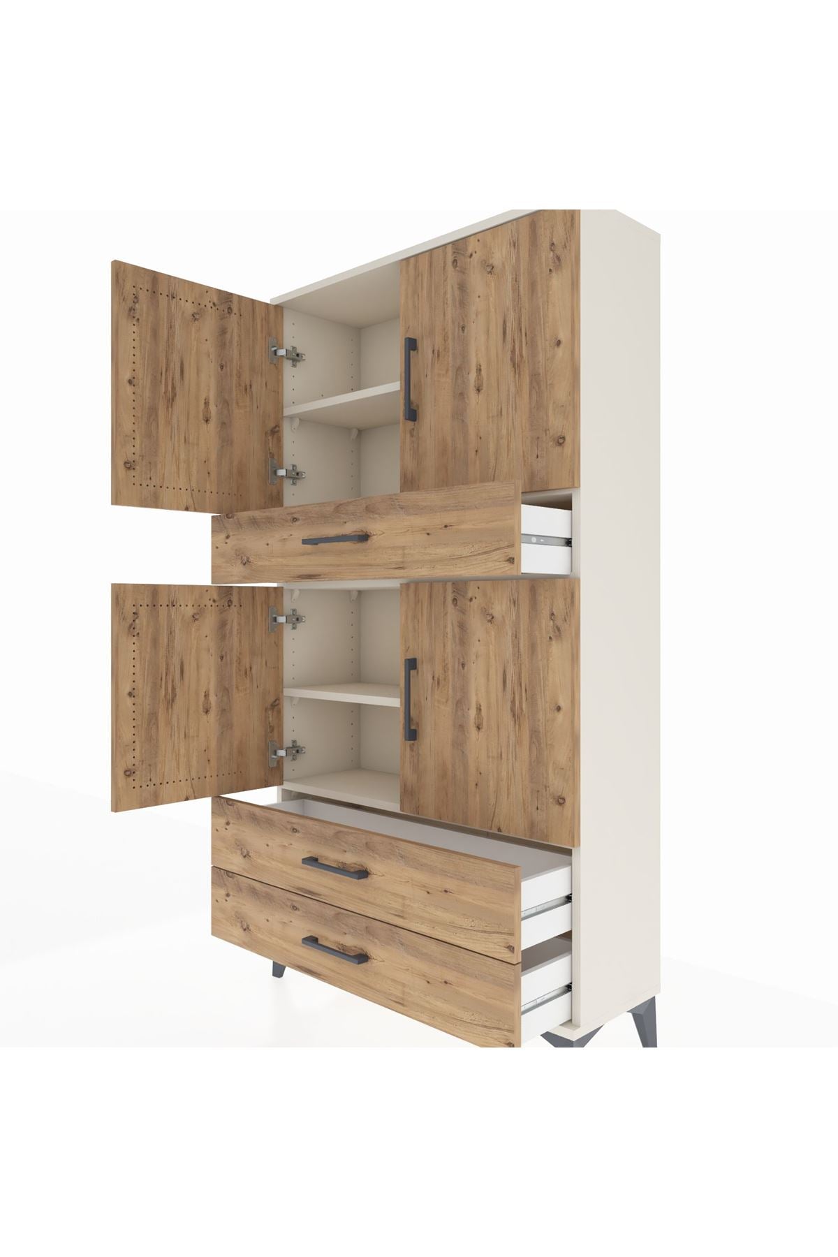 Arges Dolap 4 Raflı 3 Çekmeceli 4 Kapaklı 88x30x163 Aytaşı-Çam