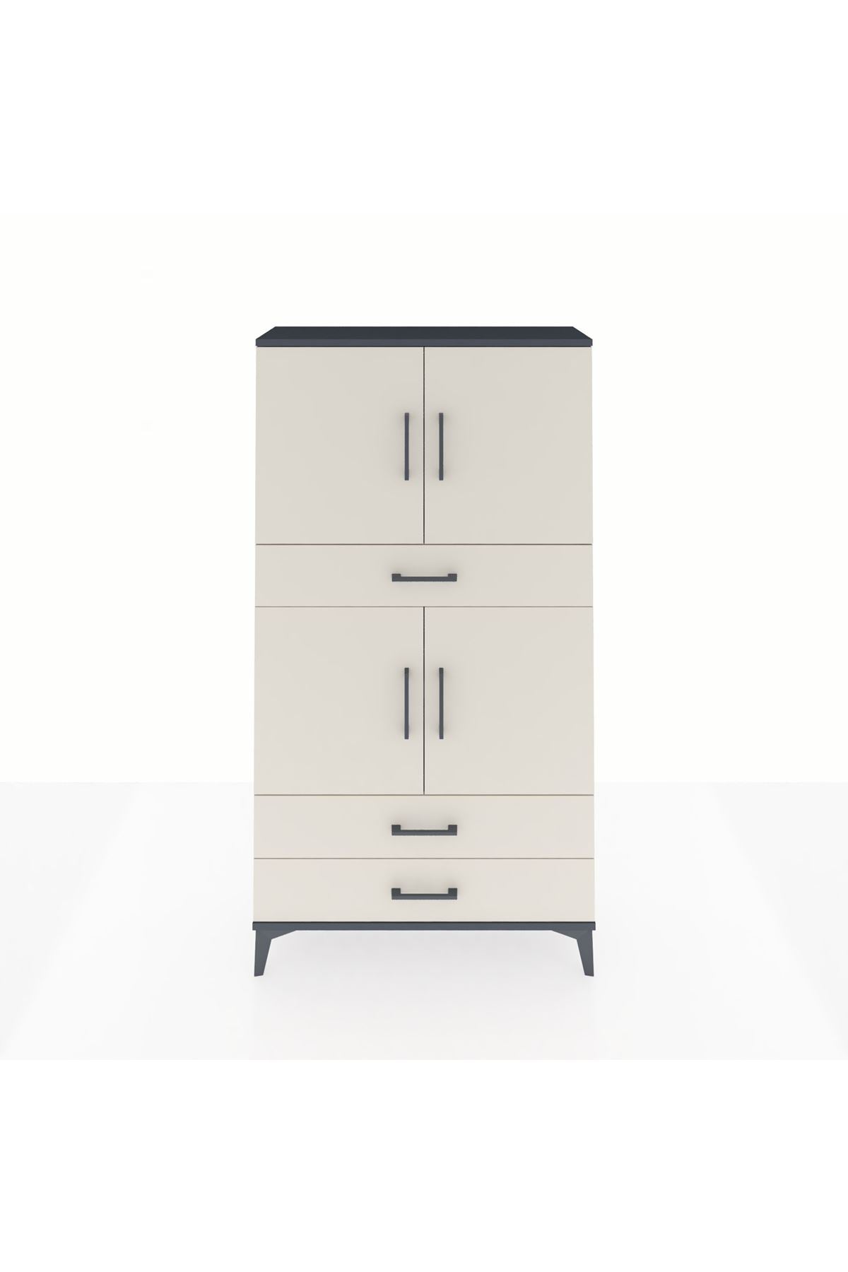 Arges Dolap 4 Raflı 3 Çekmeceli 4 Kapaklı 88x30x163 Antrasit-Aytaşı