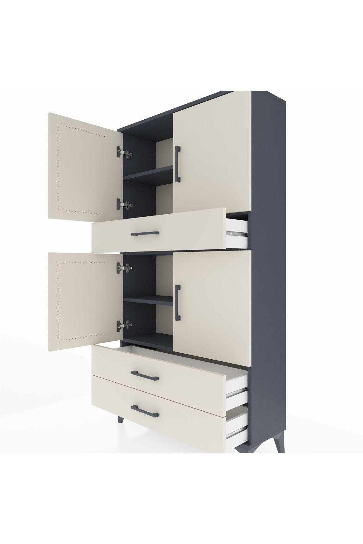 Arges Dolap 4 Raflı 3 Çekmeceli 4 Kapaklı 88x30x163 Antrasit-Aytaşı