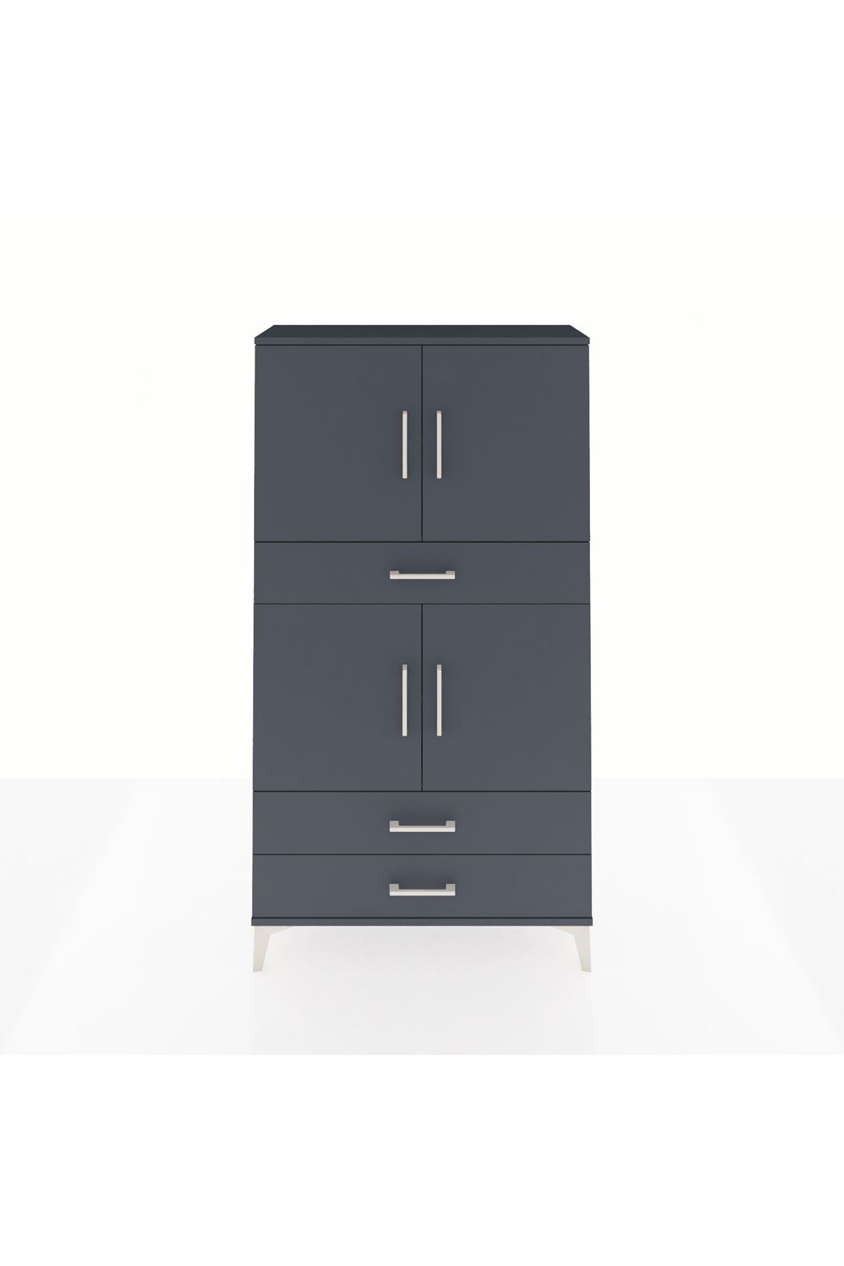 Arges Dolap 4 Raflı 3 Çekmeceli 4 Kapaklı 88x30x163 Antrasit-Antrasit