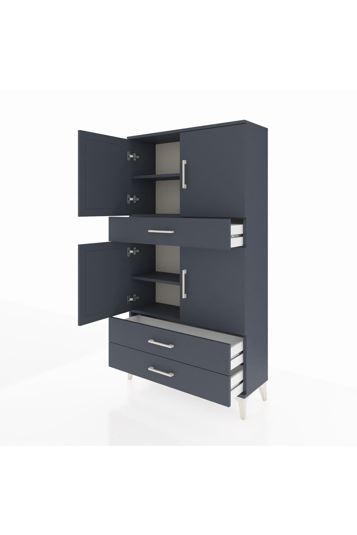 Arges Dolap 4 Raflı 3 Çekmeceli 4 Kapaklı 88x30x163 Antrasit-Antrasit