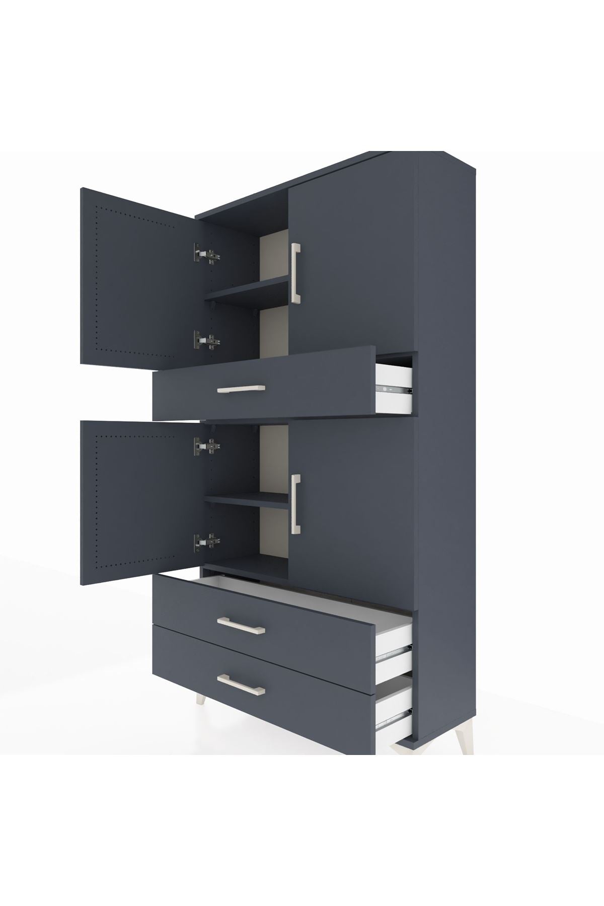 Arges Dolap 4 Raflı 3 Çekmeceli 4 Kapaklı 88x30x163 Antrasit-Antrasit