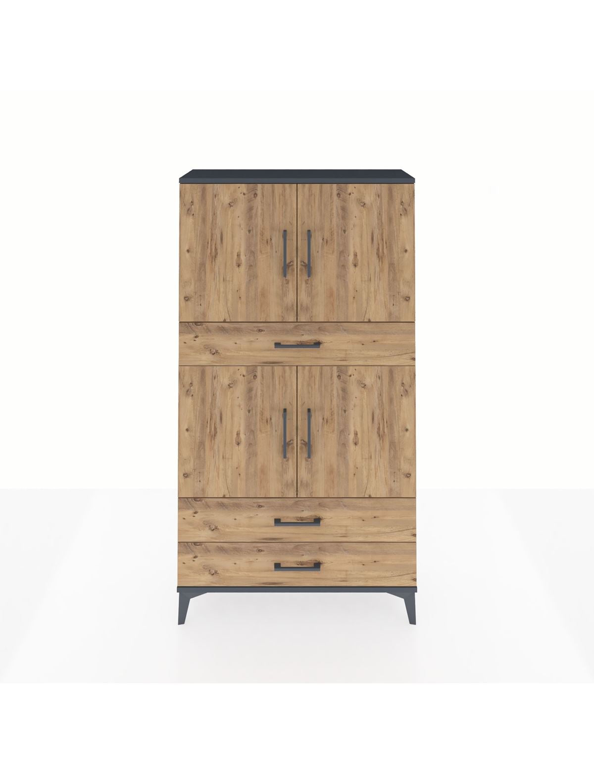 Arges Dolap 4 Raflı 3 Çekmeceli 4 Kapaklı 88x30x163 Antrasit-Çam