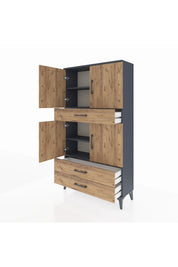 Arges Dolap 4 Raflı 3 Çekmeceli 4 Kapaklı 88x30x163 Antrasit-Çam