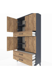 Arges Dolap 4 Raflı 3 Çekmeceli 4 Kapaklı 88x30x163 Antrasit-Çam
