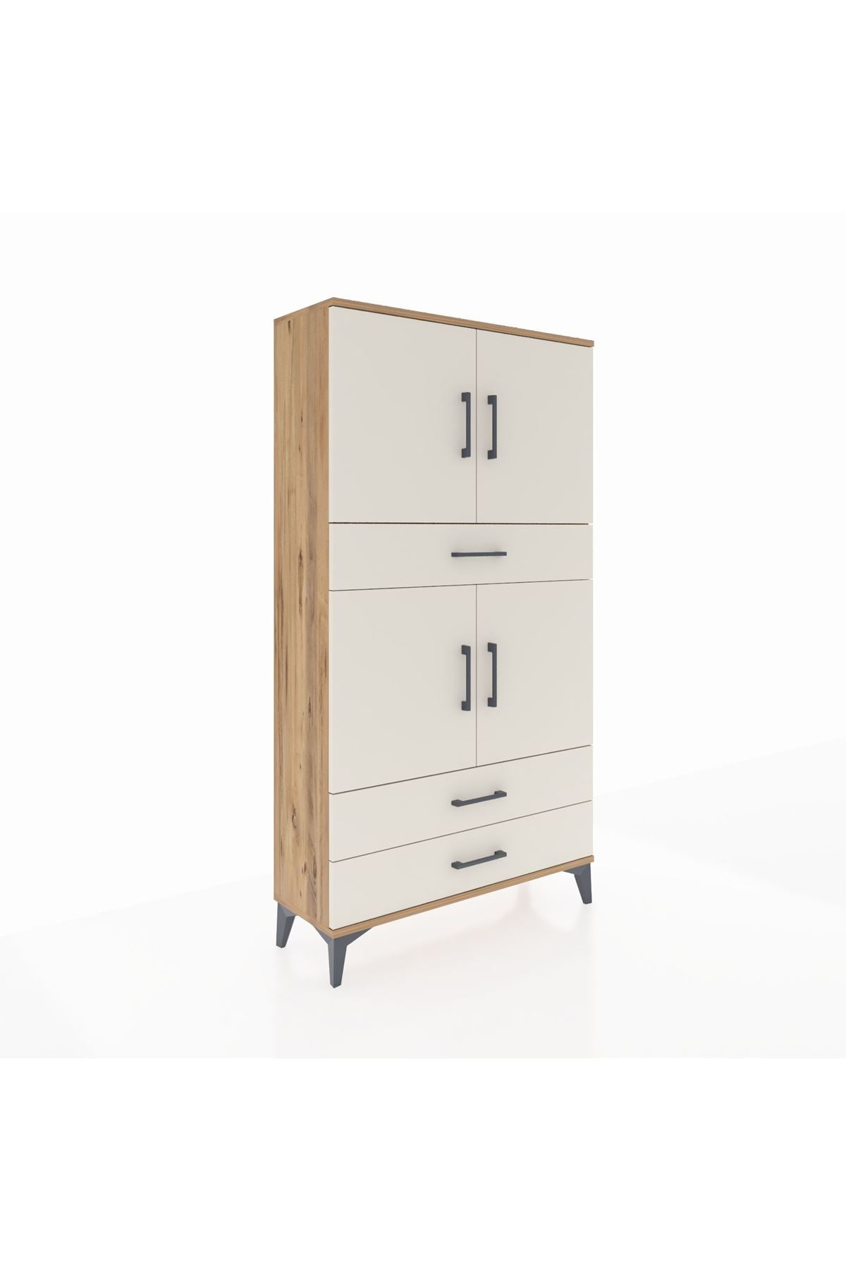 Arges Dolap 4 Raflı 3 Çekmeceli 4 Kapaklı 88x30x163 Çam-Aytaşı