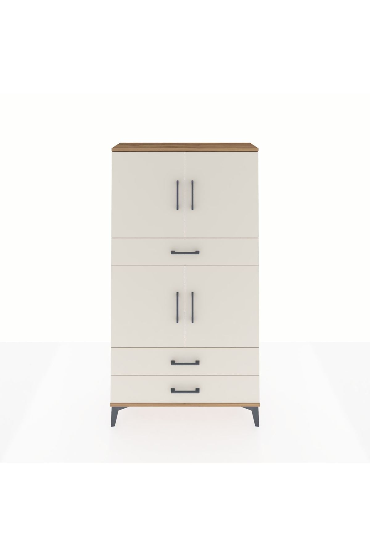 Arges Dolap 4 Raflı 3 Çekmeceli 4 Kapaklı 88x30x163 Çam-Aytaşı