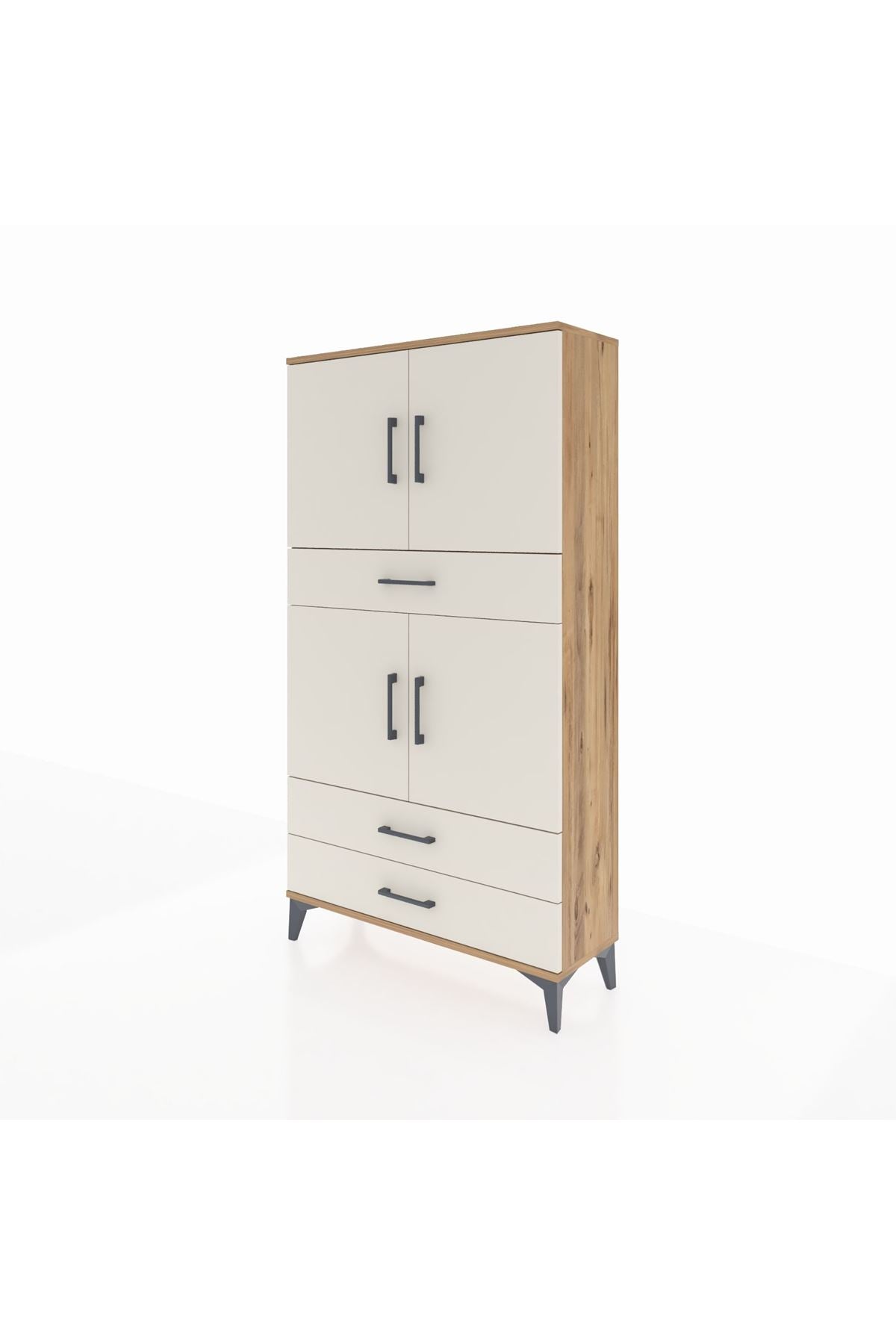 Arges Dolap 4 Raflı 3 Çekmeceli 4 Kapaklı 88x30x163 Çam-Aytaşı