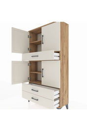 Arges Dolap 4 Raflı 3 Çekmeceli 4 Kapaklı 88x30x163 Çam-Aytaşı