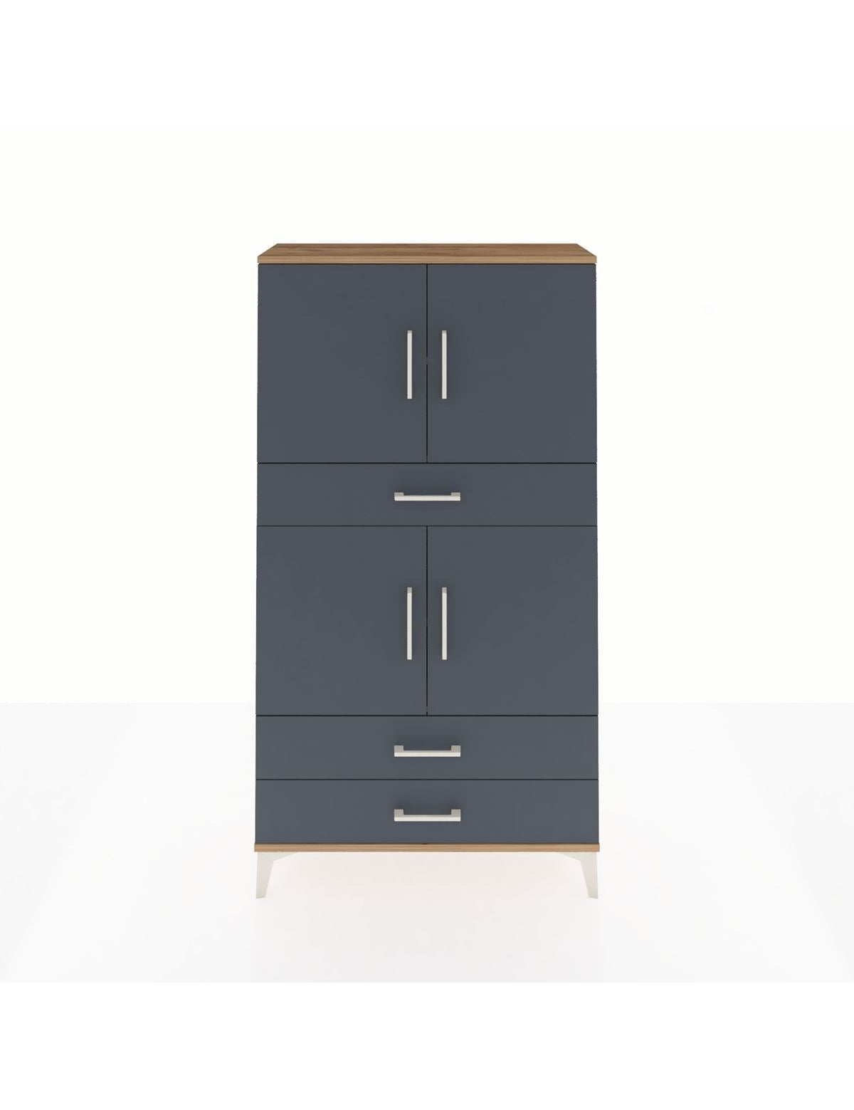 Arges Dolap 4 Raflı 3 Çekmeceli 4 Kapaklı 88x30x163 Çam-Antrasit