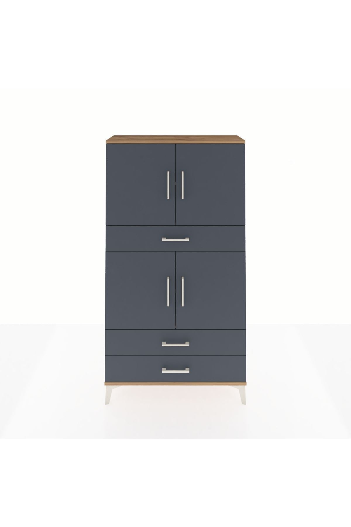 Arges Dolap 4 Raflı 3 Çekmeceli 4 Kapaklı 88x30x163 Çam-Antrasit