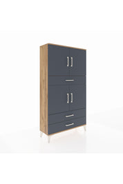 Arges Dolap 4 Raflı 3 Çekmeceli 4 Kapaklı 88x30x163 Çam-Antrasit