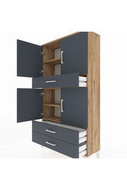 Arges Dolap 4 Raflı 3 Çekmeceli 4 Kapaklı 88x30x163 Çam-Antrasit