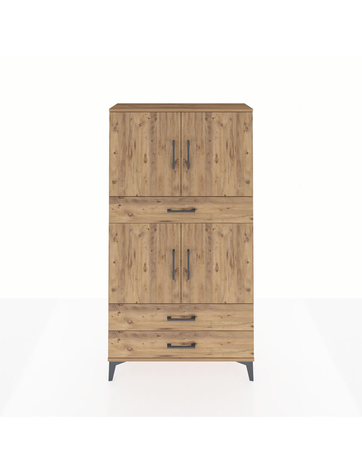 Arges Dolap 4 Raflı 3 Çekmeceli 4 Kapaklı 88x30x163 Çam-Çam