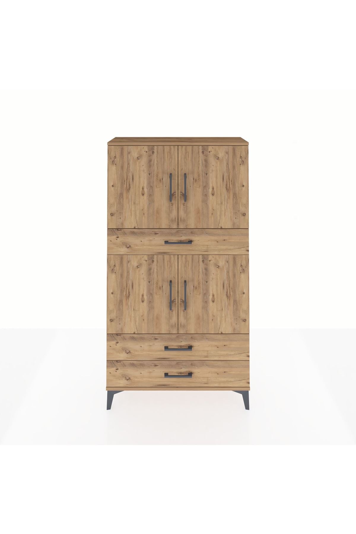 Arges Dolap 4 Raflı 3 Çekmeceli 4 Kapaklı 88x30x163 Çam-Çam