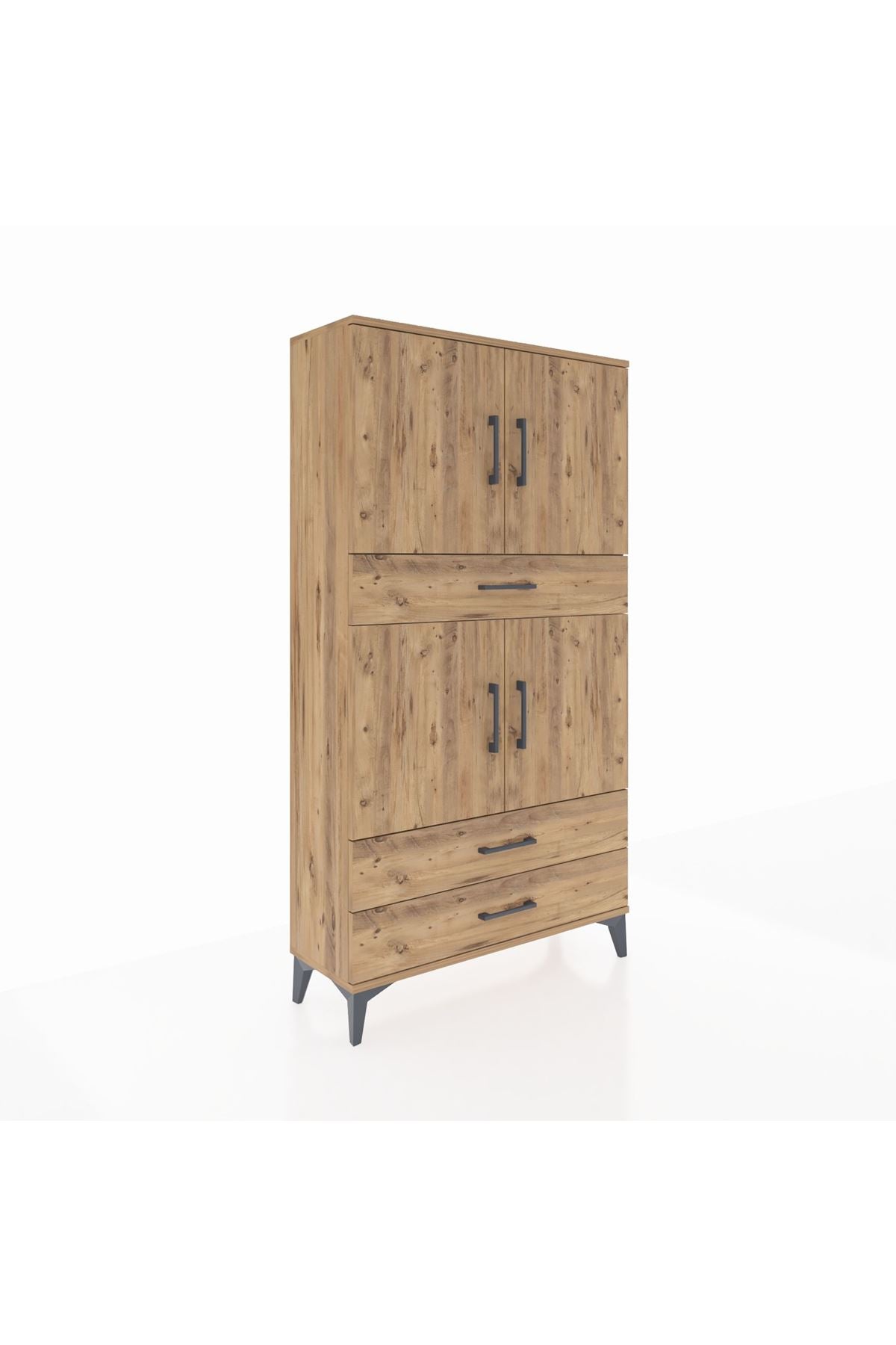 Arges Dolap 4 Raflı 3 Çekmeceli 4 Kapaklı 88x30x163 Çam-Çam