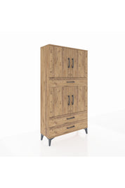 Arges Dolap 4 Raflı 3 Çekmeceli 4 Kapaklı 88x30x163 Çam-Çam