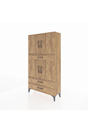 Arges Dolap 4 Raflı 3 Çekmeceli 4 Kapaklı 88x30x163 Çam-Çam