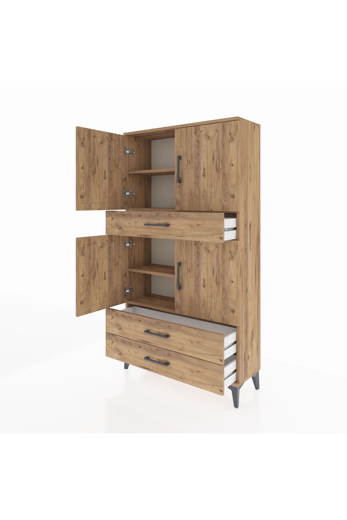 Arges Dolap 4 Raflı 3 Çekmeceli 4 Kapaklı 88x30x163 Çam-Çam